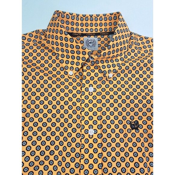 Cinch Size Medium Mens Mustard Yellow Black Pattern Embroidered Logo Button Down - Picture 1 of 11